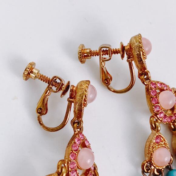 VTG Signed Joan Rivers Chandelier Screw Back Earrings Glass Beads Dangle Drop - Picture 5 of 12